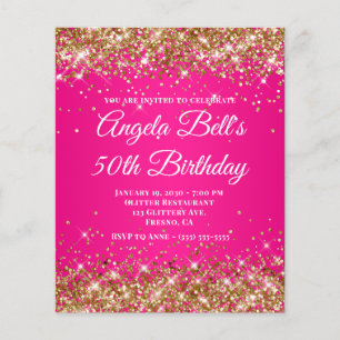 Gold Glitter Hot Pink Ombre Fancy Monogram Flyer