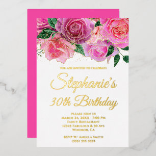 Gold Glitter Hot Pink Rose Glam 30th Birthday