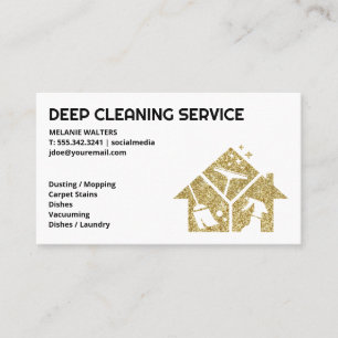 Gold Glitter House Keeping Logo   Maid Service  Business Card