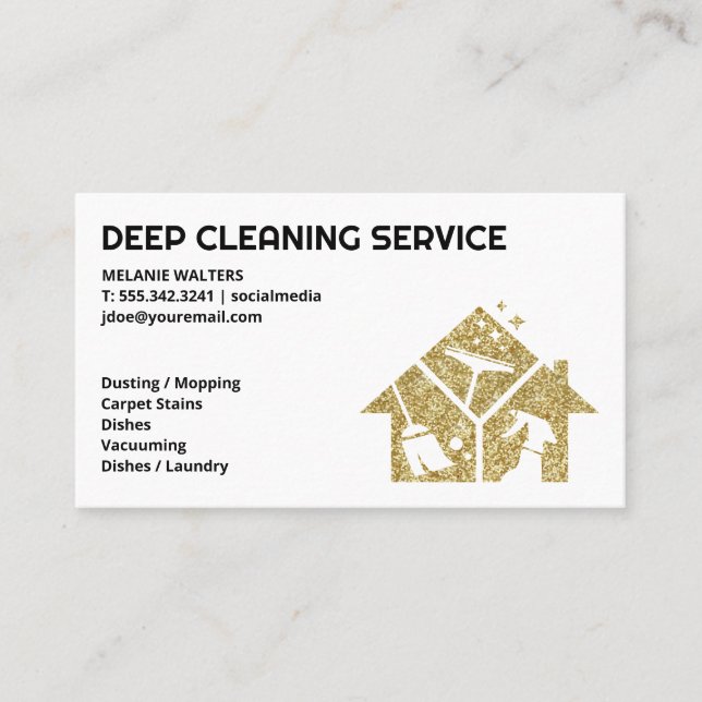 Gold Glitter House Keeping Logo | Maid Service  Business Card (Front)