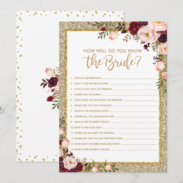 Gold Glitter How Well You Know Bride Game Card (Front/Back)