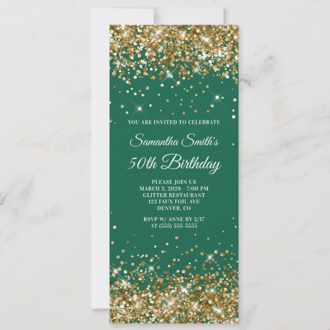 Gold Glitter Hunter Green 50th Birthday Invitation (Front)