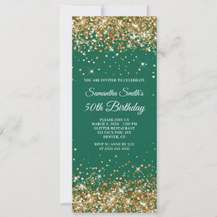Gold Glitter Hunter Green 50th Birthday Invitation
