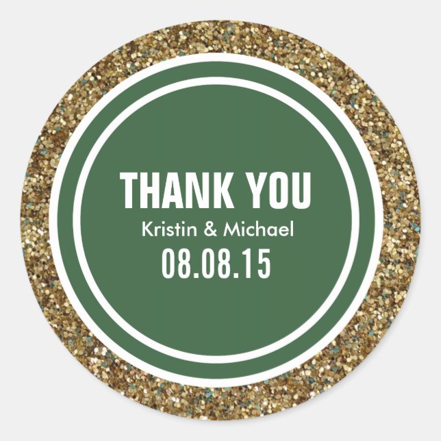 Gold Glitter Hunter Green Custom Thank You Label (Front)