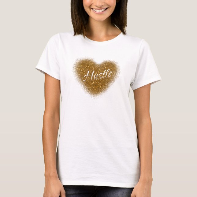 Gold Glitter HUSTLE Heart Glamour Tank Top Shirt (Front)