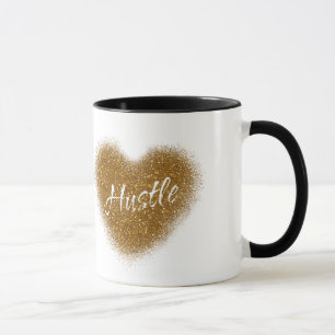 Gold Glitter HUSTLE Heart Personalised Coffee Mug
