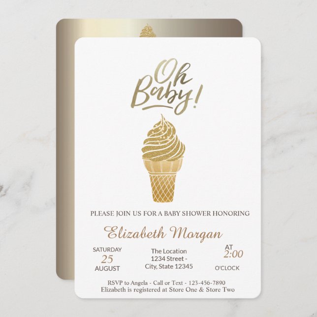 Gold Glitter Ice cream Oh Baby Summer Baby Shower  Invitation (Front/Back)
