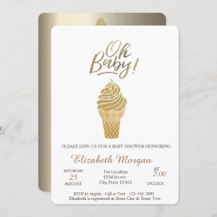 Gold Glitter Ice cream Oh Baby Summer Baby Shower Invitation