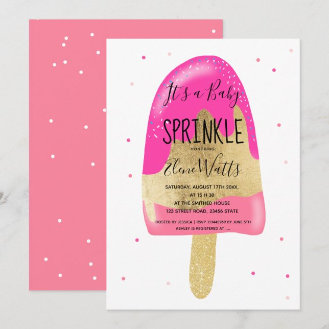 Gold glitter ice cream pastel baby sprinkle shower invitation (Front/Back)