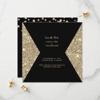 Gold Glitter Image & B/W Photo Save the Date