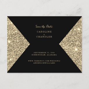 Gold Glitter Image & Black Glam Save the Date Postcard