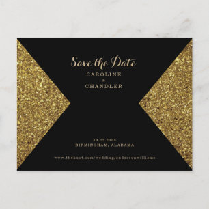 Gold Glitter Image & Black Glam Save the Date Postcard