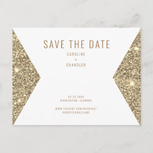 Gold Glitter Image & White Modern Save the Date   Postcard