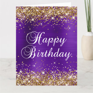 Gold Glitter Indigo Purple Foil Big Happy Birthday Card