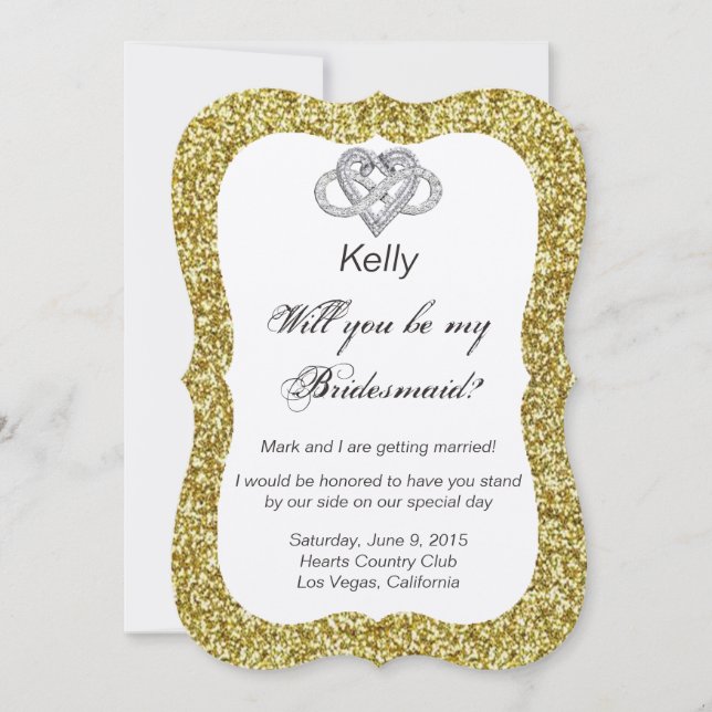 Gold Glitter Infinity Heart Bridesmaid Card (Front)