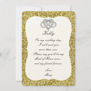 Gold Glitter Infinity Heart Maid Of Honour Card