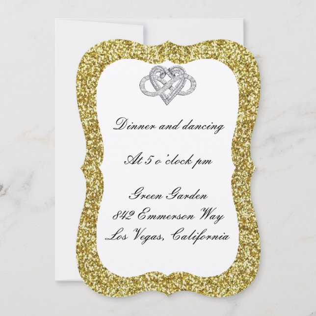 Gold Glitter Infinity Heart Reception Card (Front)