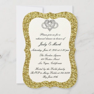 Gold Glitter Infinity Heart Rehearsal Dinner Invitation