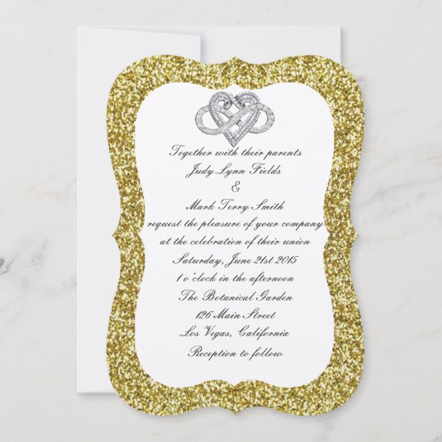 Gold Glitter Infinity Heart Wedding Invitation (Front)
