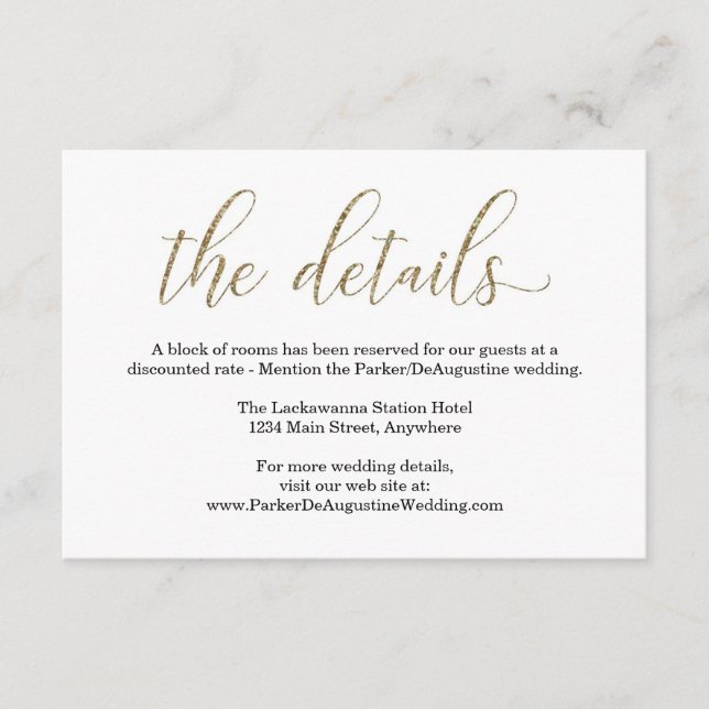 Gold Glitter Information Enclosure Card (Front)