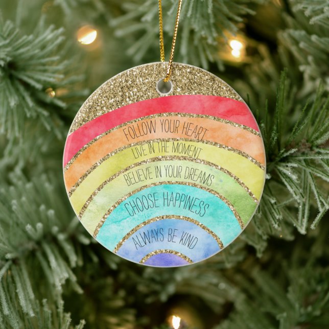 Gold Glitter Inspirational Quotes Rainbow  Ceramic Tree Decoration (Tree)