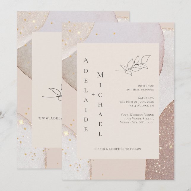 Gold Glitter Ivory Agate Wedding Invitation (Front/Back)