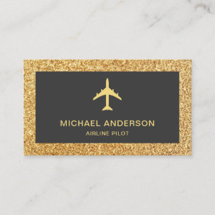 Gold Glitter Jet Aircraft Aeroplane Airline Pilot Business Card