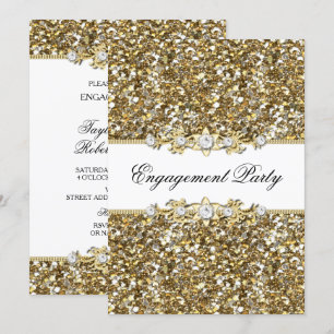 Gold Glitter & Jewel Engagement Party Invite