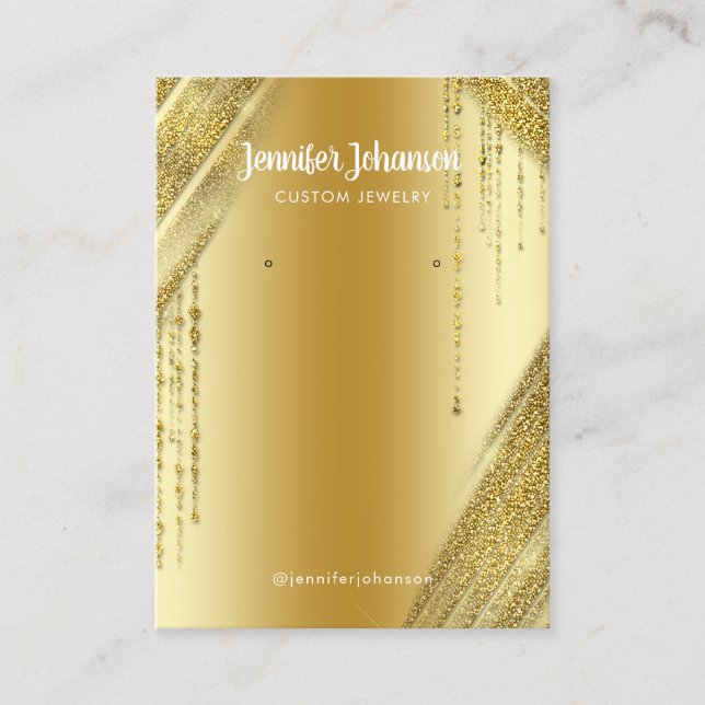 Gold glitter jewellery holder earrings Unique Foil Business Card (Front)