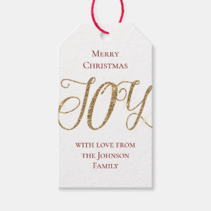 Gold Glitter Joy Christmas Gift Tags