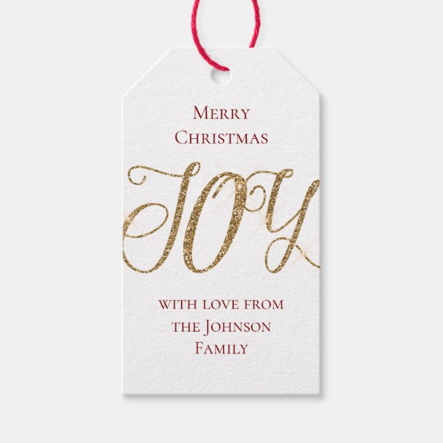 Gold Glitter Joy Christmas Gift Tags (Front)