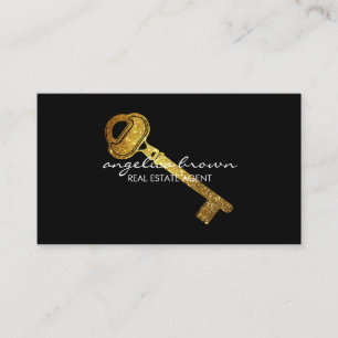 Gold Glitter Key Real Estate Business Card