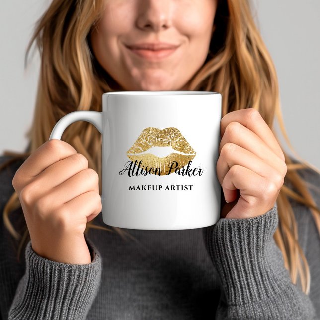 Gold Glitter Kiss Lips Business Makeup Artist Coffee Mug (Gold Glitter Kiss Lips Business Makeup Artist Coffee Mug)
