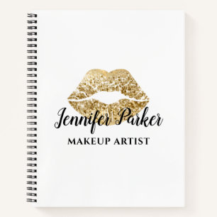 Gold Glitter Kiss Lips Makeup Artist Notebook