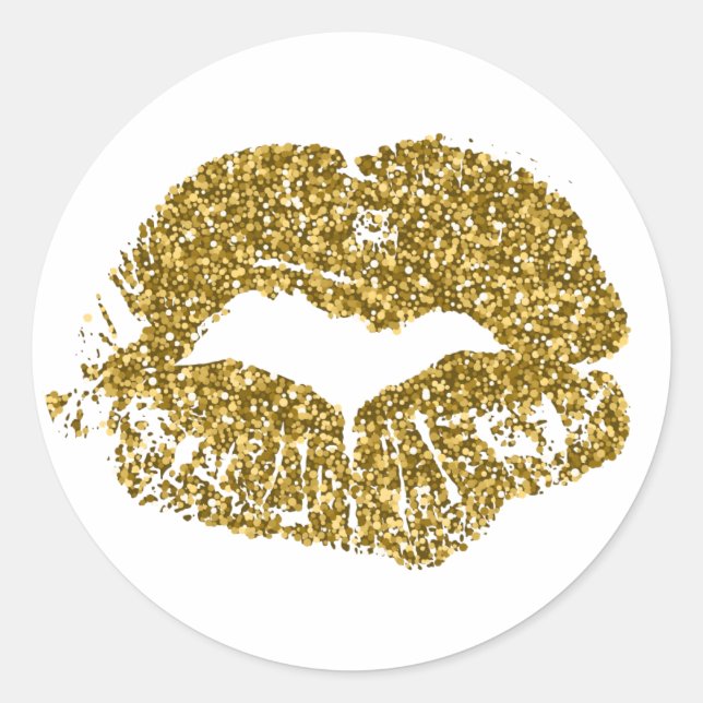 Gold Glitter Kisses Classic Round Sticker (Front)