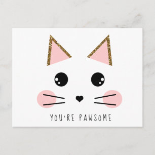 Gold Glitter Kitty Cat Postcard