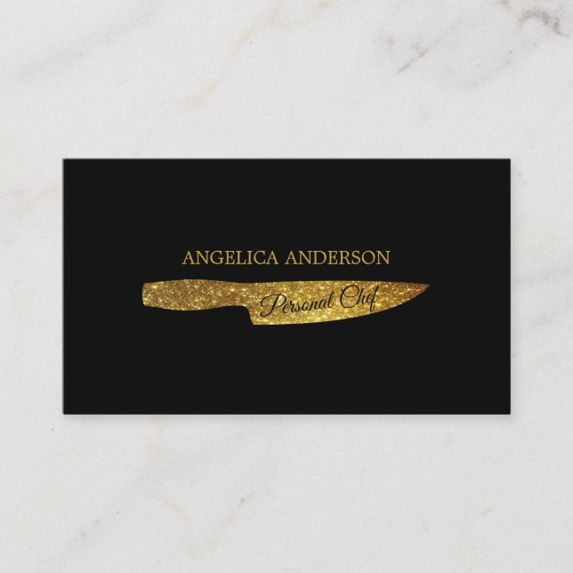 Gold Glitter Knife Business Card (Front)