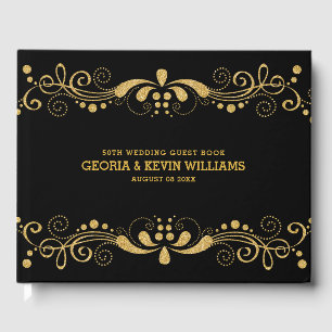 Gold Glitter Lace Frame Wedding Guestbook