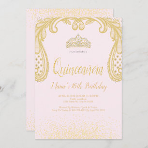 Gold Glitter & Lace, Quinceañera Invitations