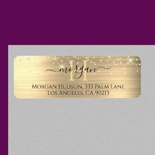 Gold Glitter & Large Monogram, Black Script Name