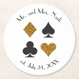 Gold Glitter Las Vegas Wedding CustomDrink Coaster