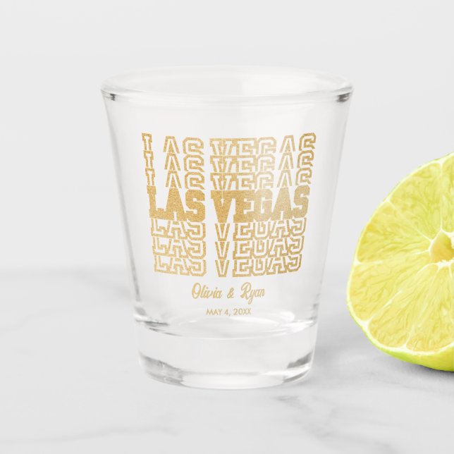 Gold Glitter Las Vegas Wedding Favour Shot Glass (Front)