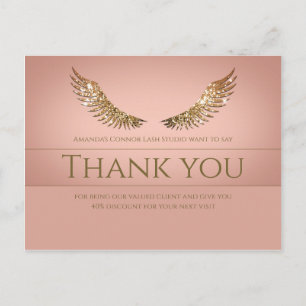 Gold Glitter Lash Wings Thank You Discount Pink Postcard