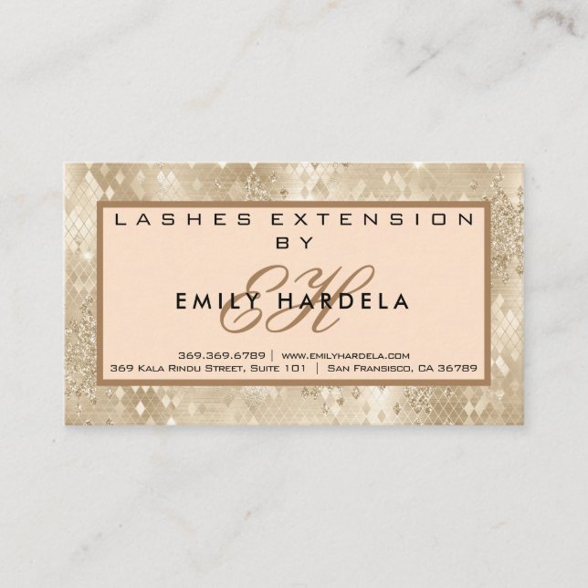 Gold Glitter Lashes  with Aftercare Instruction  Business Card (Front)