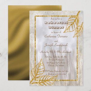 Gold & Glitter Leaves Rehearsal Dinner Invitation