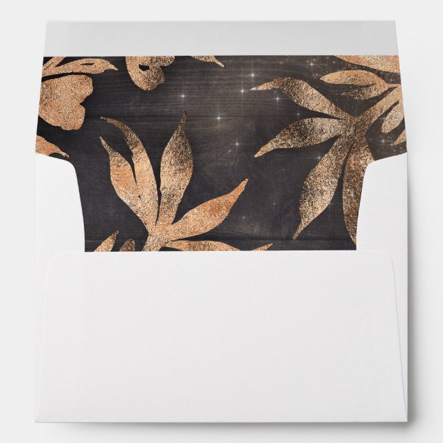 Gold Glitter Leaves Rustic Country Wedding Envelope (Back (Bottom))