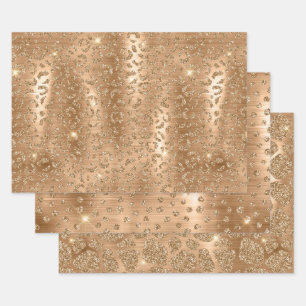 Gold Glitter Leopard, Giraffe & Leopard Spots  Wrapping Paper Sheet