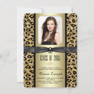 Gold Glitter Leopard Graduation Announcement