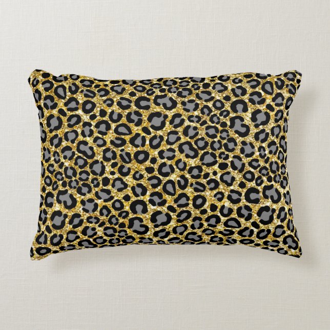   Gold Glitter Leopard Pattern Girly Cheetah Print Decorative Cushion (Front)