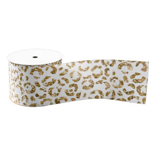 Gold Glitter Leopard Print Grosgrain Ribbon